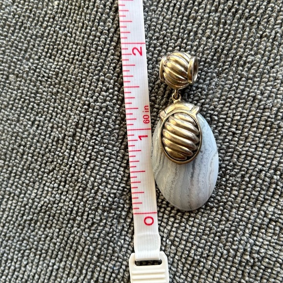 Sterling silver and gray/white agate pendant vintage - Picture 8 of 8